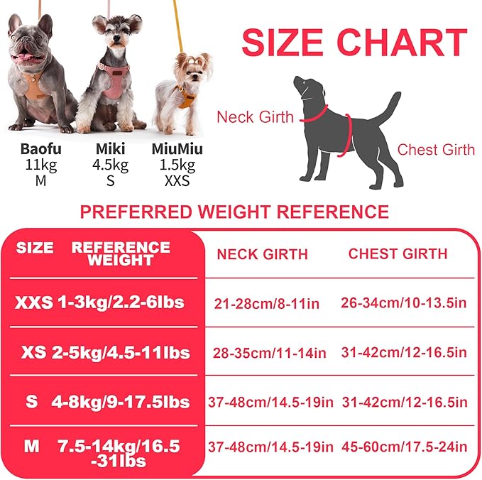 Puppytie No Pull XXS Puppy Harness with Multifunction Dog Leash,Soft Adjustable No Choke Escape Proof Pet Harness Vest,red-Camellia,XXS