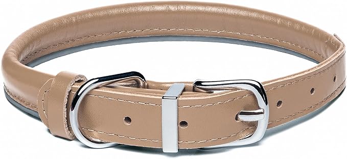 OOPSDOGGY Rolled Leather Dog Collar Reflective Roll Collars for Small Medium Large Dogs Puppy (Beige, XXS, 7''- 9'')