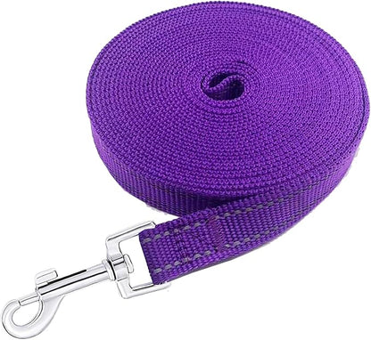 Nylon Training Dog Leash for Small Medium Dogs, 15ft 20ft 30ft 50ft 100ft Reflective Long Leash Dog/Puppy Lead for Obedience Recall Training, Camping