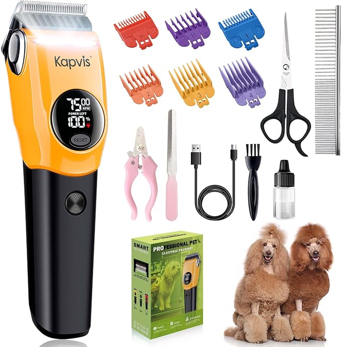 Kapvis Dog Clippers for Grooming Thick Hair with LED Light,Cat Shaver,and Sheep Shears for Thick/Matted/Knotted/Fine/Curly Hair,Works with or Without Power Cord