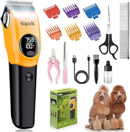 Kapvis Dog Clippers for Grooming Thick Hair with LED Light,Cat Shaver,and Sheep Shears for Thick/Matted/Knotted/Fine/Curly Hair,Works with or Without Power Cord