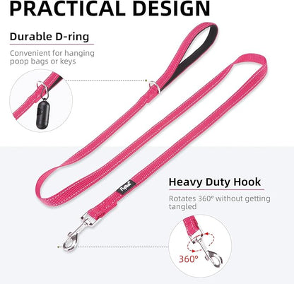 PUPTECK Reflective Dog Leash with Comfortable Padded Handle Durable Nylon Dog Lead for Small Medium and Large Dogs Cats Walking Running Training Outside, Hot Pink