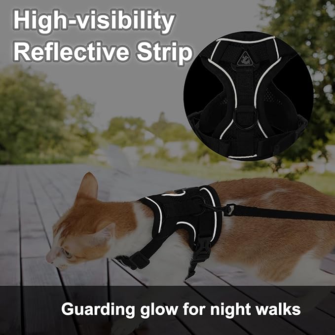 Kodervo Cat Harness and Leash, Reflective Cat Harness Escape Proof for Walking, Adjustable Kitten Harness and Leash Set, 4 Buckles Easy Control Breathable Cat Vest Harness for All Types of Cats