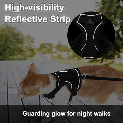 Kodervo Cat Harness and Leash, Reflective Cat Harness Escape Proof for Walking, Adjustable Kitten Harness and Leash Set, 4 Buckles Easy Control Breathable Cat Vest Harness for All Types of Cats