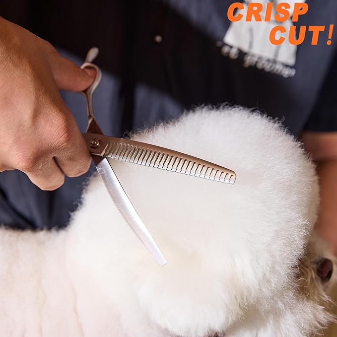 High-end Professional Dog Grooming Curved Thinning Scissors Teeth Blending Shears Pet Texturizing Thinner Blender Shears 7.5 Inch Extremely Very Sharp Made Of Stainless Steel Alloy For Dog Cat Groomer