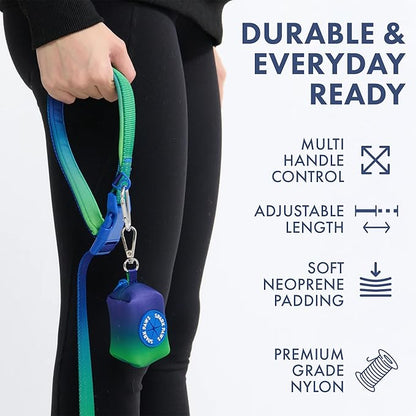 Spark Paws Handsfree Dog Leash – Shock Absorbing Waist Bungee Lead with 2 Padded Handles, Car Seatbelt Clip & Poop Bag Set, Heavy Duty Tactical Lead for Medium, Large & X-Large Breeds - Lime Wave