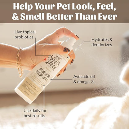 SKOUT'S HONOR Probiotic Pet Deodorizer Spray- Hydrating Daily-Use with Avocado Oil & Omega-3s, Microbiome Friendly Certiified, Paraben & Sulfate-Free, 97% Natural, 8oz, Dog of The Woods, 2-Pack