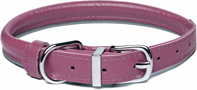 OOPSDOGGY Rolled Leather Dog Collar Reflective Roll Collars for Small Medium Large Dogs Puppy (Fuchsia, XS, 8''- 11'')