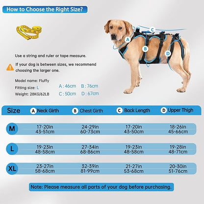 Dog Lift Harness for Medium Male Dogs Friendly, 2 in 1 Detachable Support Harness, Full Body Dog Carrying with 4 Handles for Old/Disabled/Joint Injuries Dogs (Black, Medium)