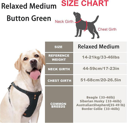 Dog Harness, No Pull Dogs Harness and Multi-Function Leash Set for Medium Dogs Easy Walk Everyday Adjustable Soft Dog Vest Harness Fashionable Dog Accessories Denim Vintage Green-Button-Relaxed Medium
