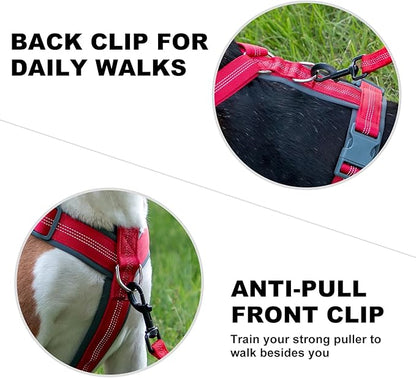 Plutus Pet No Pull Dog Harness, Adjustable Nylon Harness with Soft Padding, Reflective and Heavy Duty Dog Harness for Small, Medium, Large Dogs(Red, L)