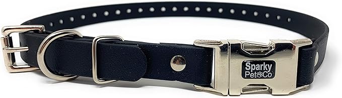 Sparky Pet Co - Apollo ECollar Replacement Strap - Dog Collar - Waterproof Biothane - Adjustable - Double Buckle - Quick Snap Metal Clasp - for Invisible Fence Systems - 3/4" x 28" (Black)