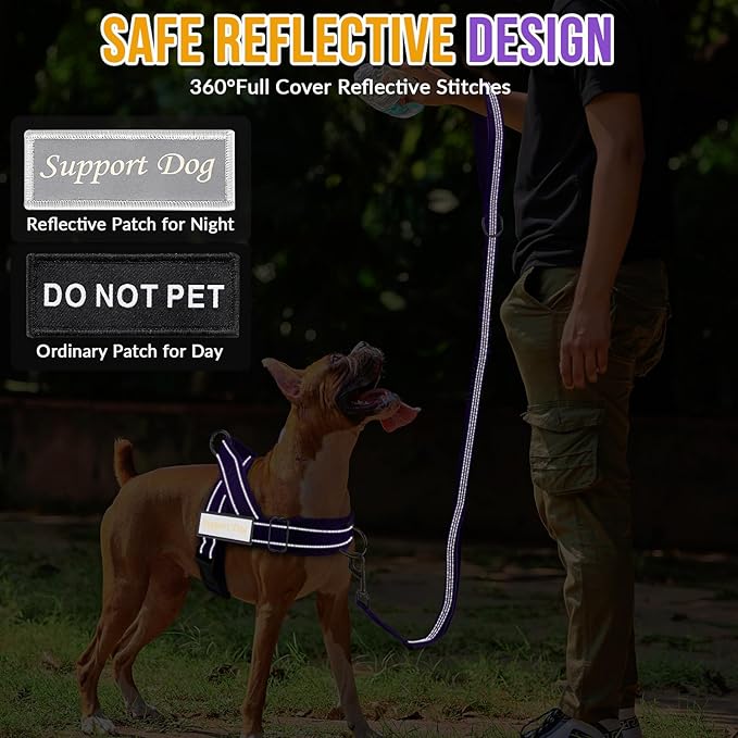 Lukovee No Pull Dog Harness & Leash Set - Heavy Duty Dog Vest Harness with Soft Padded for Medium Large Dogs, Adjustable Reflective Tactical Pet Harness for Easy Walk and Training (L, PU)