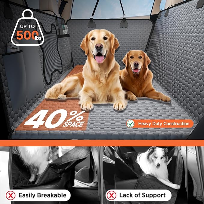 YFChangle Hard Bottom Dog Car Seat Cover for Back Seat – Waterproof Nonslip Hammock Extender for Trucks & SUVs, Heavy Duty Pet Protector, Gray Oxford Fabric