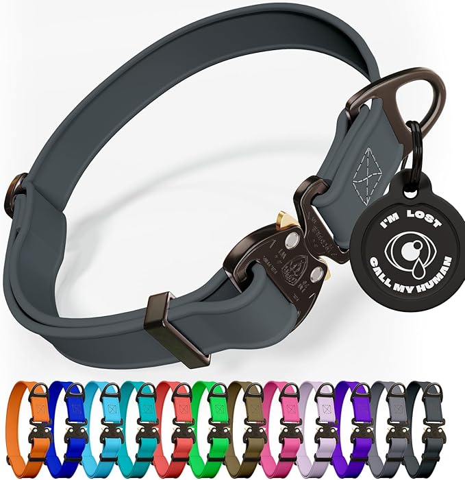 NexaPaw Biothane Dog Collar with Cobra Buckle - Made in USA - QR Code Dog Tag ID Included - Adjustable Heavy Duty Dog Collars for Medium Large Dogs - Waterproof Military Grade Tactical Collar