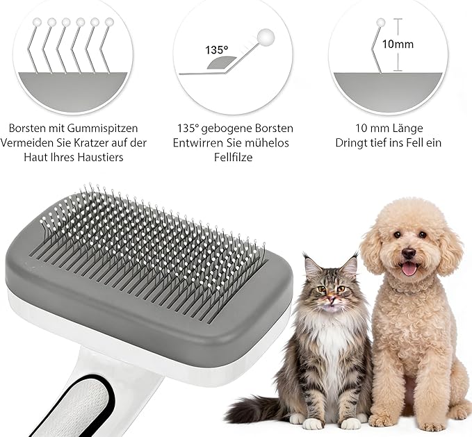 WOPQAEM Self Cleaning Slicker Brush for Dog, Cat, Skin Friendly Shedding & Grooming Tool for Long and Short Haired Pets, Easy Clean Retractable Bristles, Grey
