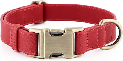 Plutus Pet Genuine Leather Dog Collar – Adjustable Pet Collar with Quick Release Metal Buckle, Soft Real Leather for Small Medium Large Dogs, Heavy Duty & Skin-Friendly (Red, XS)
