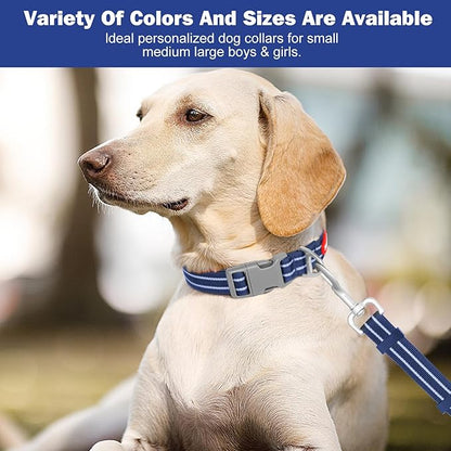 Tacwild Adjustable Reflective Dog Collar, Puppy Collar with D-Ring Buckle - Durable Safety Nylon Dogs Collars for Medium Dogs (Blue-M)