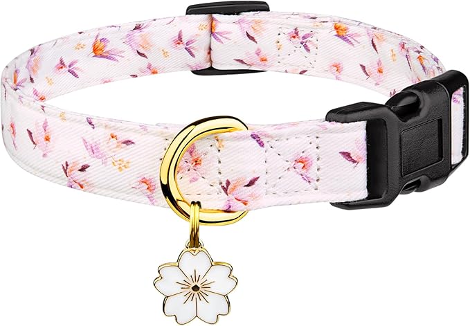 Cotton Handmade Dog Collar Cute and Distinctive Patterns White Flower with Pendant for Girl Boy Dogs Collars L