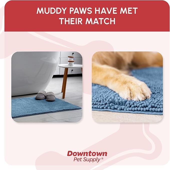 My Doggy Place Dog Mud Mat, 36" x 26" Faded Denim – Thick Microfiber Entry Rug for Snow, Mud & Salt – Absorbent, Quick-Dry, Washer-Safe & Non-Slip, Large