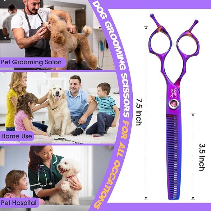 JASON Dog Scissors for Grooming - 7.5" Thinning Scissors for Dog Grooming, Japanese 440C Stainless Steel Blender Shears with Diamond Adjustable Screw (45 Teeth, Purple) Christmas Gift
