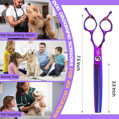 JASON Dog Scissors for Grooming - 7.5" Thinning Scissors for Dog Grooming, Japanese 440C Stainless Steel Blender Shears with Diamond Adjustable Screw (45 Teeth, Purple) Christmas Gift