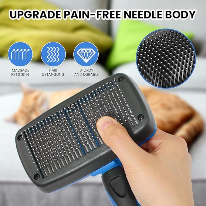 Self-Cleaning Pet Grooming Brush – Deshedding Tool - Removes Loose Fur- Easy One-Click Fur Removal - Hair Brush - Pet Hair Removal Tool - Cat brush - Dog brush for Shedding - Dog hair remover - Large