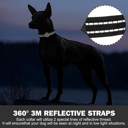 Tacwild Adjustable Reflective Dog Collar, Puppy Collar with D-Ring Buckle - Durable Safety Nylon Dog Collars for Large Dogs (Black-L)