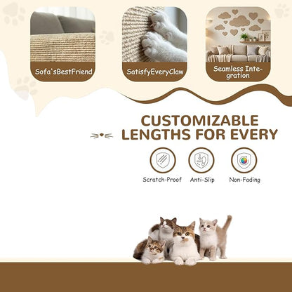 118Inch Cat Carpet Protector for Furniture Couch - Self Adhesive Cat Scratching Mat for Wall Door & Sofa - DIY Trimmable Scratcher Pad Material - Replacement Rug for Shelf Tree.