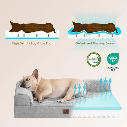 EHEYCIGA XL Dog Bed Memory Foam for Crate, Extra Large Dog Bed Orthopedic with Washable Removable Cover, Waterproof Pet Sofa Couch XLarge Size Dogs, 41x27x6.5, Grey