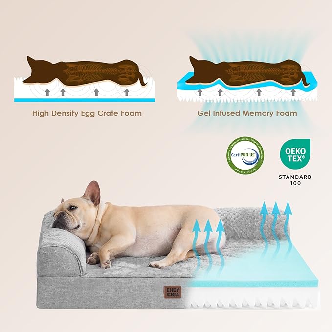 EHEYCIGA Memory Foam Dog Bed Large Size Dogs, Orthopedic Dog Bed Large with Washable Removable Cover, Waterproof Pet Sofa Couch with Nonskid Bottom, 36x27x6, Grey