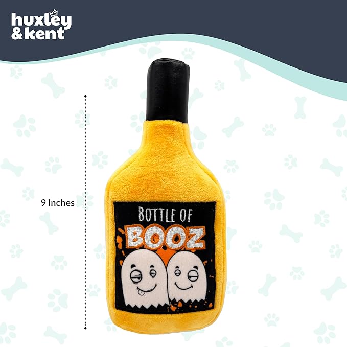 Huxley & Kent Halloween Funny Dog Toy w/Squeaker – Power Plush Squeaky Dog Toys for Small, Medium & Large Dogs – Soft Stuffed Animal for Indoor Play & Fetch - Bottle of Booz, One Size