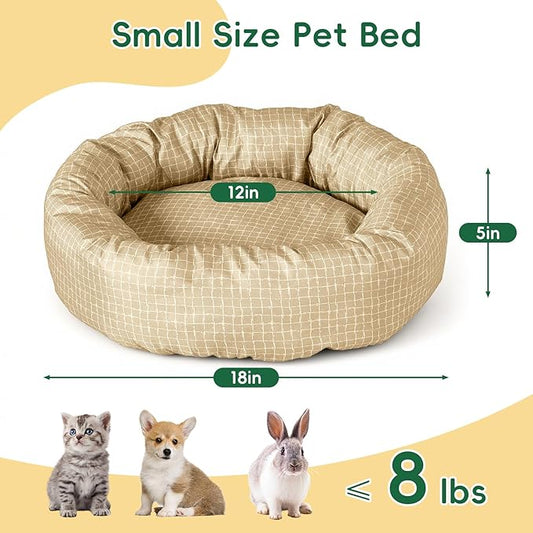 Colewin Small Cat Bed for Indoor Cats Dogs, Washable Round Donut Pet Bed for Puppies Kittens, Cute Rabbit Bunny Beds with Reversible Winter & Summer Cushion for Pets Up to 8lbs (Yellow)