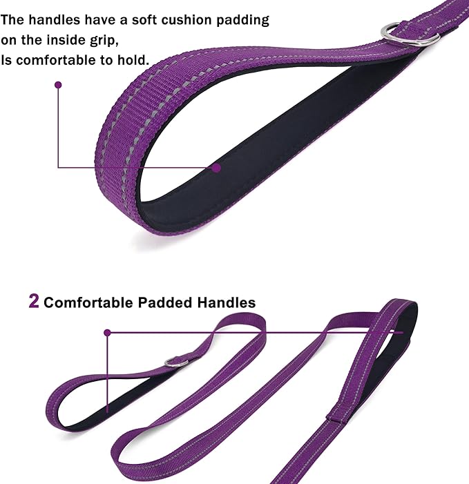 6 FT Dog Leash with 2 Padded Handle Nylon Reflective Dogs Leashes for Small Medium Large Dogs Purple