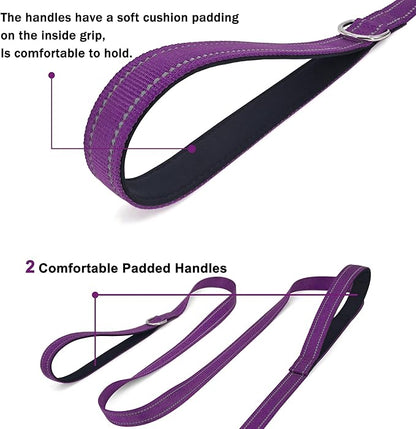 6 FT Dog Leash with 2 Padded Handle Nylon Reflective Dogs Leashes for Small Medium Large Dogs Purple