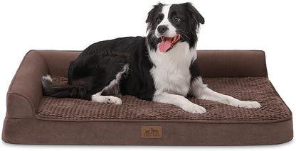 COZY KISS Orthopedic Dog Bed for Large Size Dog, XL Dogs Crate Bed, L Shaped Foam Anti-Slip Bottom Pet Cat Sofa with Washable Removable Cover, Suitable for Pet Up to 100 lbs, 42x30x7.5 inch, Brown