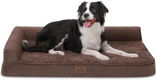 COZY KISS Orthopedic Dog Bed for Large Size Dog, XL Dogs Crate Bed, L Shaped Foam Anti-Slip Bottom Pet Cat Sofa with Washable Removable Cover, Suitable for Pet Up to 100 lbs, 42x30x7.5 inch, Brown