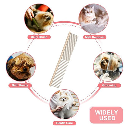 PETAXCELL Dog Cat Comb, Pet Combs Stainless Steel Teeth with Rounded Ends for Knots Mats Loose Hair Removal, 6.5IN (Gold Coated, 3 Pack), Grooming Tool Intended for Long Curly Hair Pet