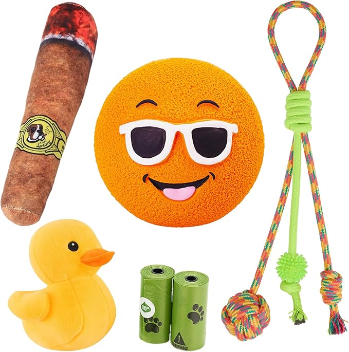6 Pack Interactive Dog Toy Set,Squeaky Latex, Plush & Rope Toys for Small and Medium Dogs, Fun Chew Toys for Training, Play, and Exercise