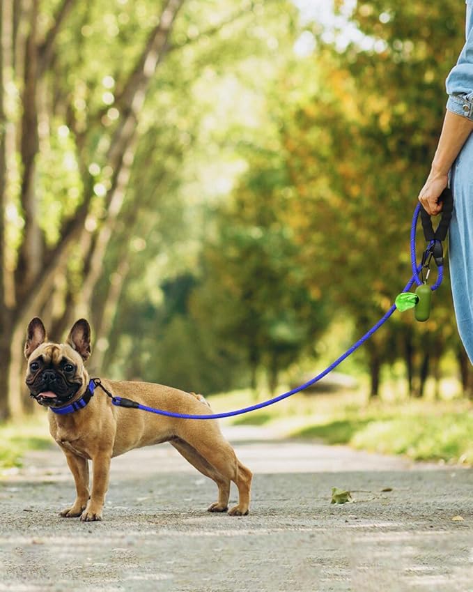Dynmeow Reflective Dog Collar and Leash Set, 6FT Strong Climbing Rope Leash with Padded Handle, Adjustable Pet Collar with Soft Neoprene Padding for Small Medium Dogs, Navy-Blue, S
