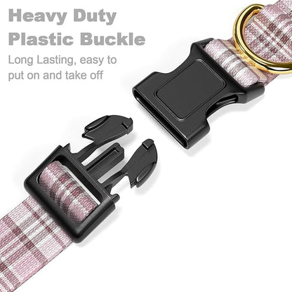Rnivvi Dog Collar for Small Dogs, Cute Heavy Duty Adjustable Puppy Collar with Quick Release Buckle for Boy Girl & Female, Pet Accessories for Walking Running, XS Length 5/8" Width, Pink Tartan