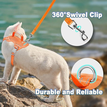Cat Harness and Leash Set Escape Proof for Kitten Walking, Soft Adjustable Top Handle Vest Harnesses for Cats, Easy Control Breathable Reflective Small Medium Large, Orange, S