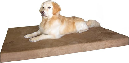 Dogbed4less Orthopedic Waterproof Durable Gel Cool Memory Foam Dog Bed for Large Dogs, Microsuede in Brown Color, Jumbo 55X47X4 Inches