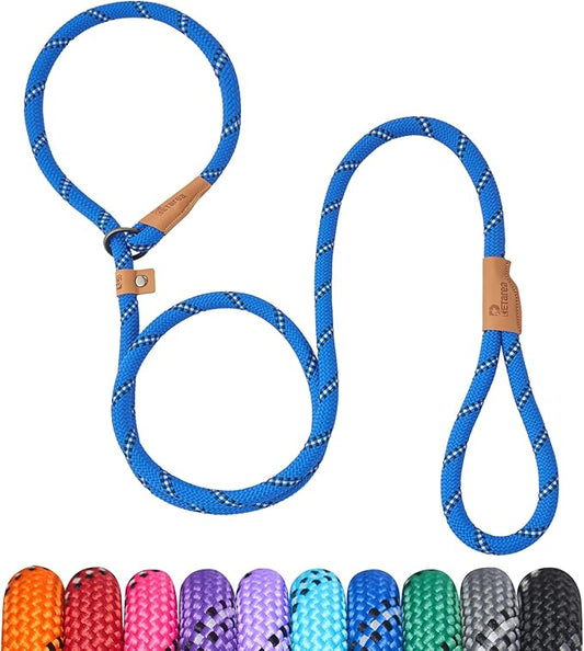 5 FT Slip Lead Dog Leash, Heavy Duty Rope Leash for Small Medium Large Dogs, No Pull Training Lead with Reflective Thread, Strong Comfortable Loop Leash (Blue Stripe, Large(1/2"))