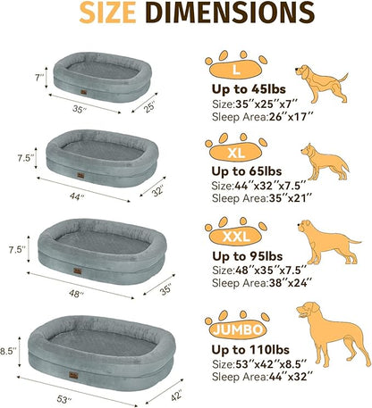 Orthopedic Waterproof Large Dog Bed: Memory Foam Washable Dog Bed with Bolsters - XL Removable Orthopedic Cover for Medium Large Sized Pet - Non-Slip Bottom - Grey