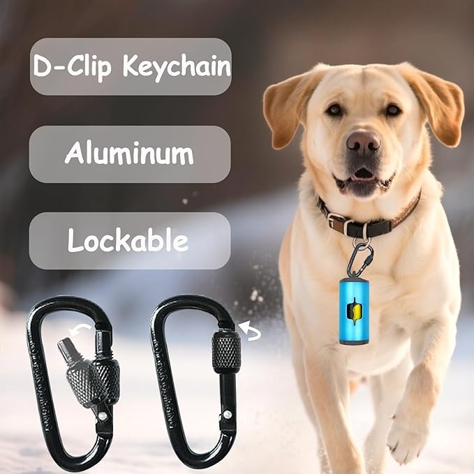 Metal Dog Poop Bag Holder w/Leash Clip|Durable Scratch-Resistant Aluminum|15 Bags+3 Accessories(Blue)