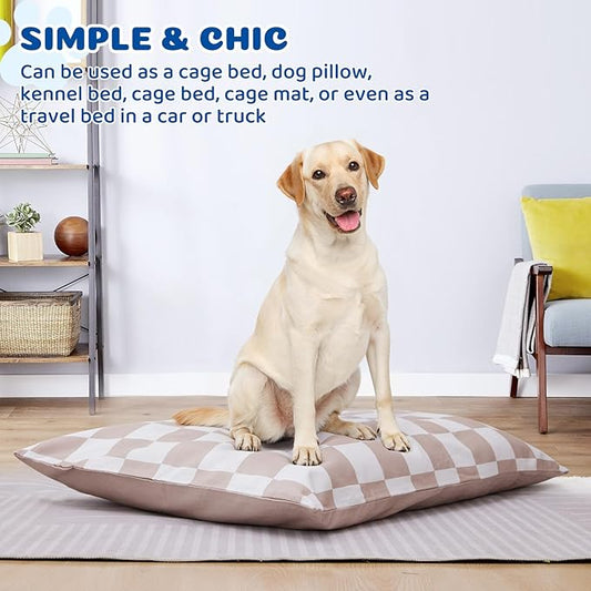 UWELL PETS Large Dog Bed with Removable Washable Cover for Large Dogs Deluxe Plush Dog Crate Beds Comfy Kennel Pad Waterproof Lining and Blue Gel Memory Foam Memory Foam（Brown 40.2 * 30 * 4in）