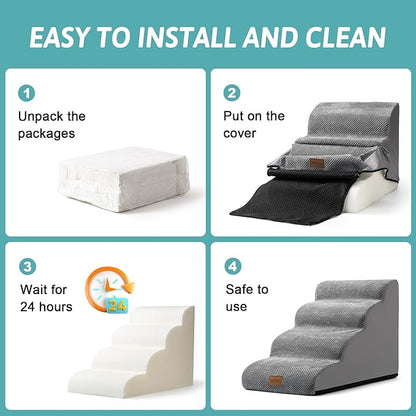 Dog Stairs for Small Dogs 11.8" H, Pet Step with Leakproof Cover, High Density Foam Cat Ramp for Chair or Sofa, Lightweight, Durable, Comfort, 15.7x19.7x11.8 inch, 2 Step, Grey