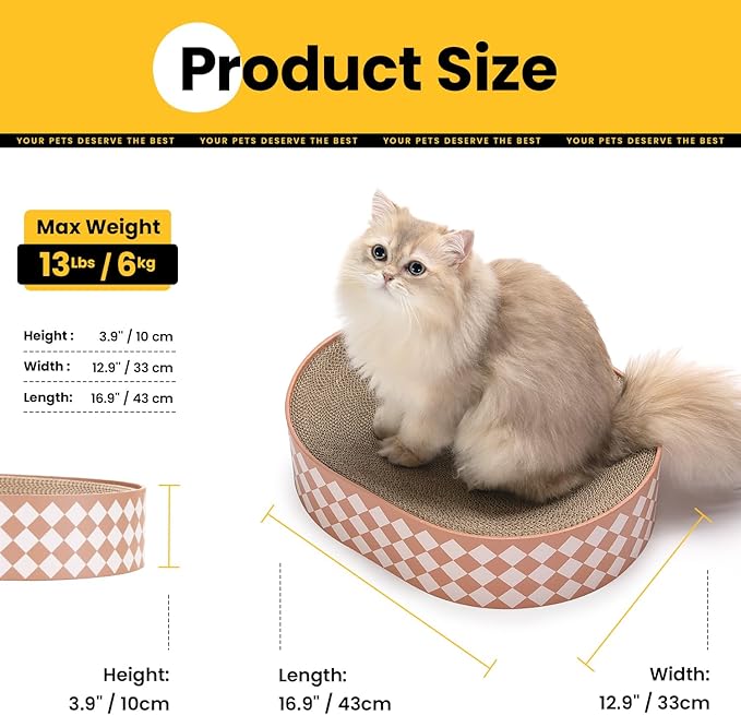 Conlun Oval Cat Scratcher Bed, 2-in-1 Cat Scratching Board, Natural Corrugated Cardboard Scratch Pad Lounge, Sealed Base Traps Debris,No Assembly Kitty Furniture,Stylish Colors Blends Any Home Decor