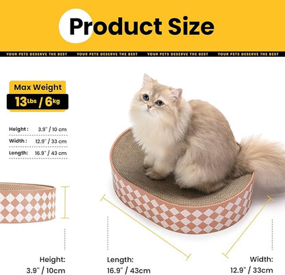 Conlun Oval Cat Scratcher Bed, 2-in-1 Cat Scratching Board, Natural Corrugated Cardboard Scratch Pad Lounge, Sealed Base Traps Debris,No Assembly Kitty Furniture,Stylish Colors Blends Any Home Decor
